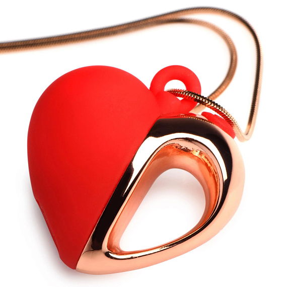 Красное ожерелье с подвеской-вибратором 10X Vibrating Silicone Heart Necklace - анодированный пластик, силикон