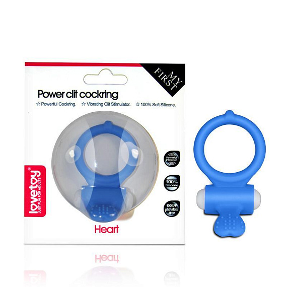 Голубое виброкольцо для пениса Power Heart Clit Cockring - силикон