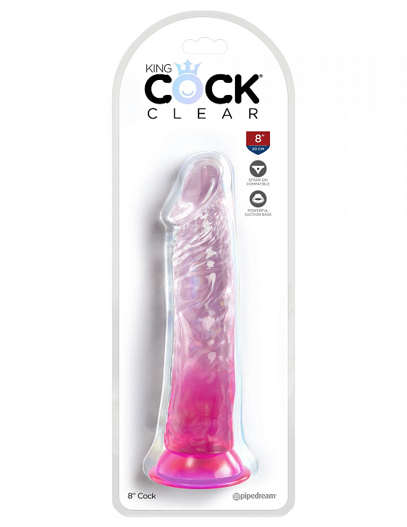 Розовый фаллоимитатор на присоске 8’’ Cock - 21,8 см. - поливинилхлорид (ПВХ, PVC)