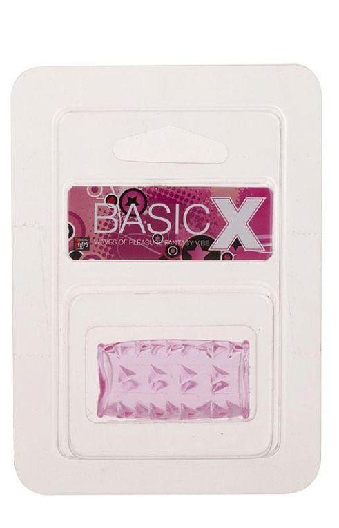 Розовая насадка на пенис с треугольными шипами BASICX TPR SLEEVE - Термопластичная резина (TPR)