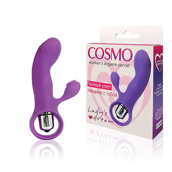Фиолетовый вибромассажер COSMO с покрытым усиками клиторальным стимулятором - силикон