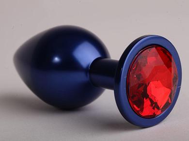 Синяя анальная пробка с красным кристаллом - 8,2 см.