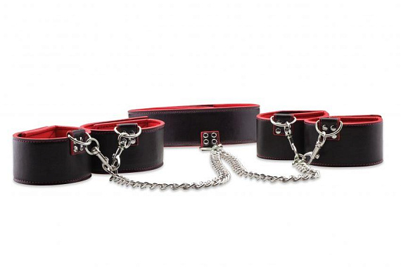 Чёрно-красный двусторонний комплект для бандажа Reversible Collar / Wrist / Ankle Cuffs от Intimcat