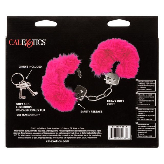 Металлические наручники с розовым мехом Ultra Fluffy Furry Cuffs California Exotic Novelties