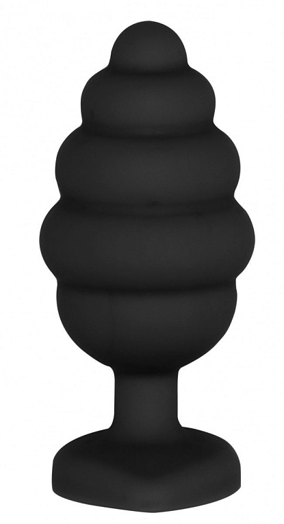 Черная анальная пробка Large Ribbed Diamond Heart Plug - 8 см. от Intimcat