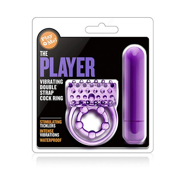Фиолетовое эрекционное виброкольцо The Player Vibrating Double Strap Cock Ring - термопластичный эластомер (TPE)