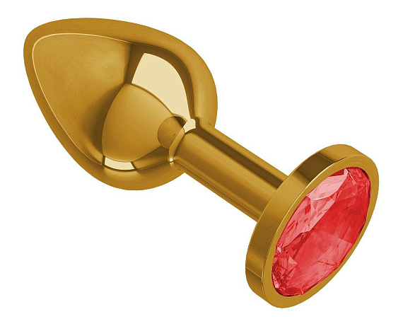 Золотистая анальная втулка с красным кристаллом - 7 см. - металл