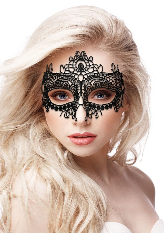 Черная кружевная маска на глаза Queen Black Lace Mask - полиэстер