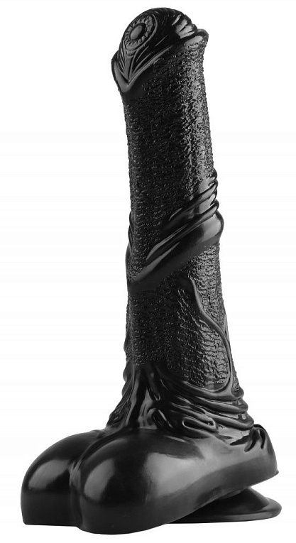 Черный фаллоимитатор-реалистик с мошонкой - 25 см. от Intimcat