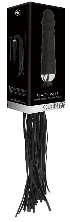 Черная плеть с рукоятью-фаллосом Whip with Realistic Silicone Dildo - 45,5 см. от Intimcat
