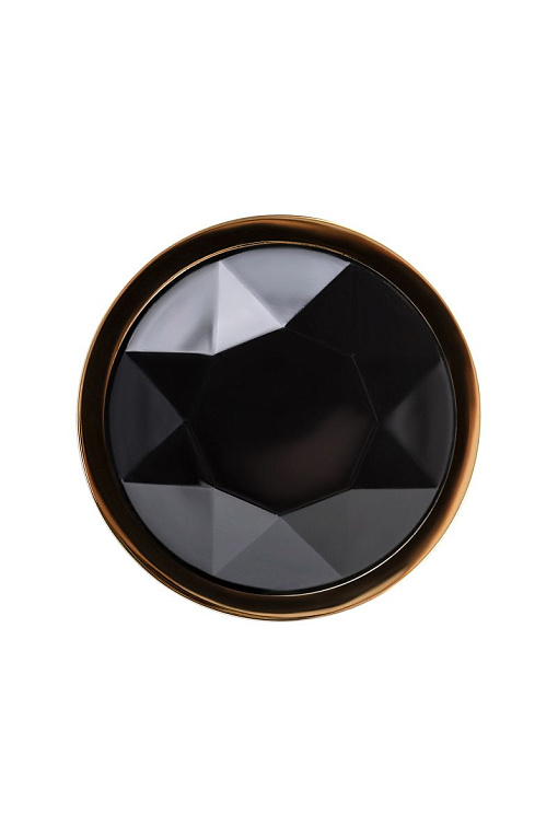 Золотистая гладкая анальная пробка с черным кристаллом - 7 см. Штучки-дрючки
