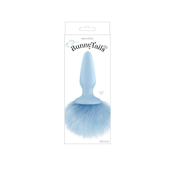 Голубая анальная пробка с голубым хвостиком Bunny Tails Blue - силикон