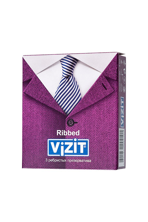 Ребристые презервативы VIZIT Ribbed - 3 шт. - латекс