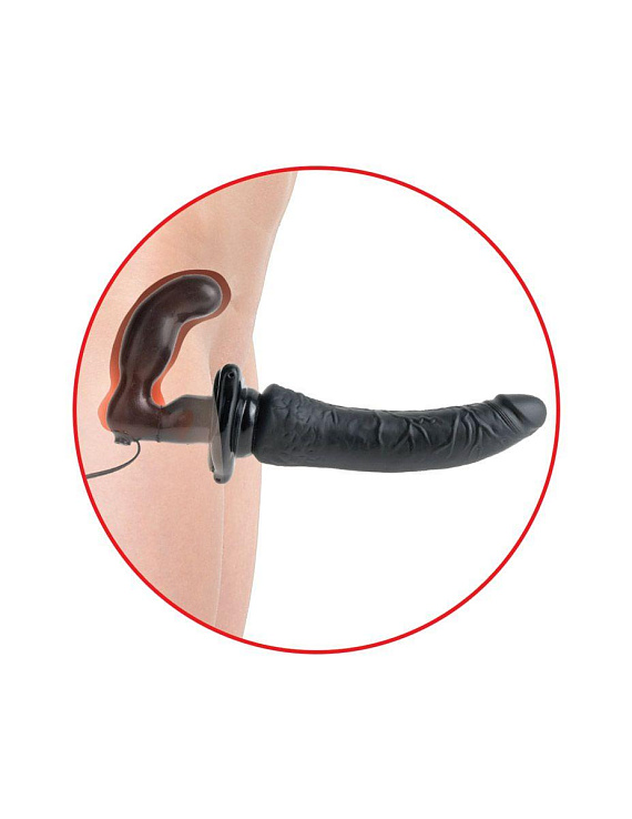 Черный страпон с вагинальной пробкой Deluxe Vibrating Penetrix Strap-On - 19 см. от Intimcat