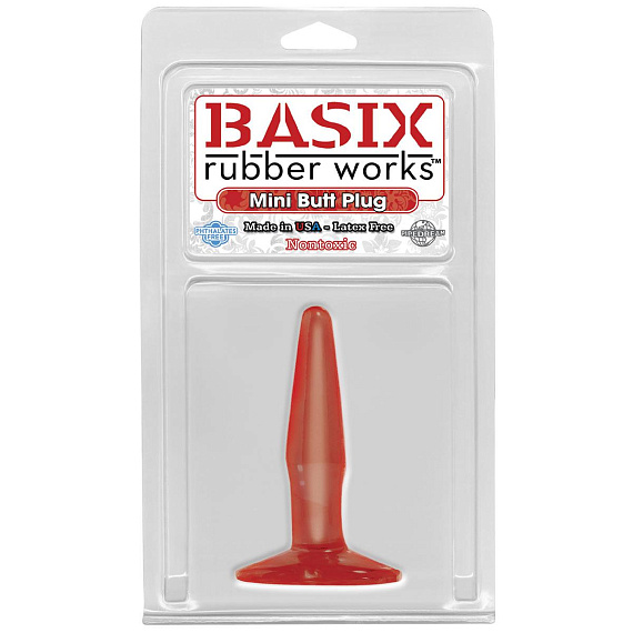 Маленькая красная анальная пробка Basix Rubber Works Mini Butt Plug - 10,8 см. - поливинилхлорид (ПВХ, PVC)