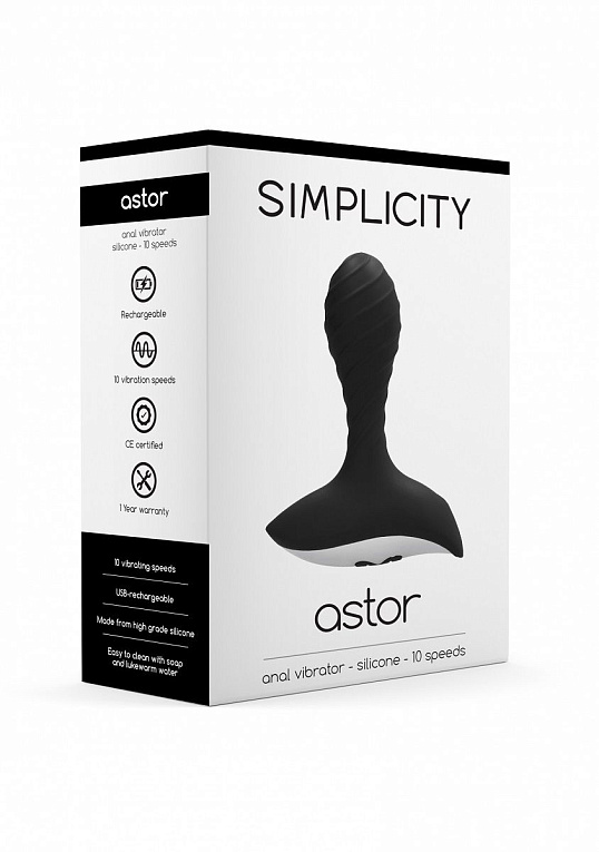 Чёрный анальный вибростимулятор Astor Anal Vibrator от Intimcat