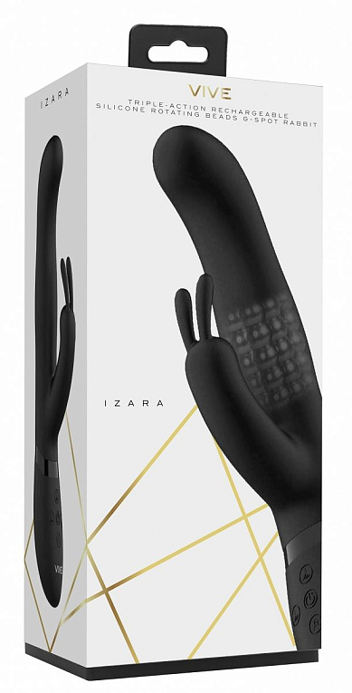 Черный вибромассажер-кролик Izara - 22 см. - силикон