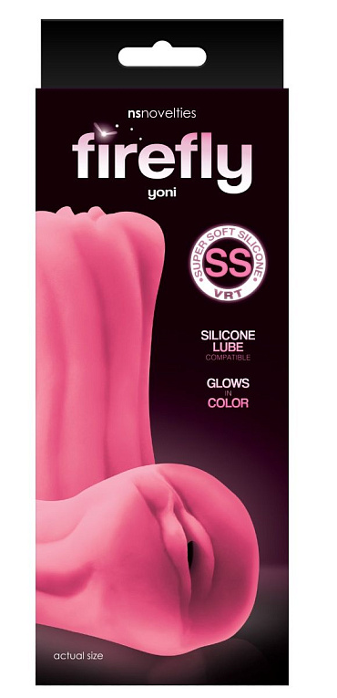 Розовый, светящийся в темноте мастурбатор-вагина из мягкого силикона Yoni - силикон
