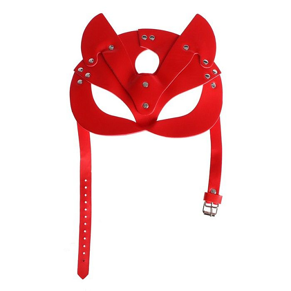 Оригинальная красная маска «Кошка» с ушками - искусственная кожа, металл