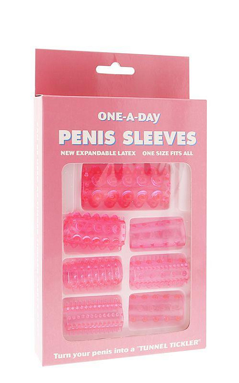 Набор из 7 розовых насадок на пенис ONE-A-DAY PENIS SLEEVES PINK - латекс