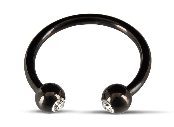 Черное металлическое кольцо под головку со стразами Glans Ring от Intimcat