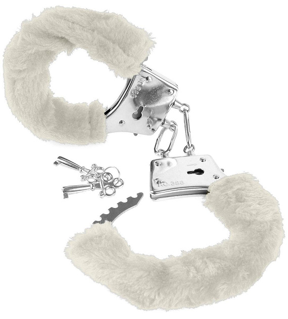 Меховые белые наручники Beginner s Furry Cuffs от Intimcat