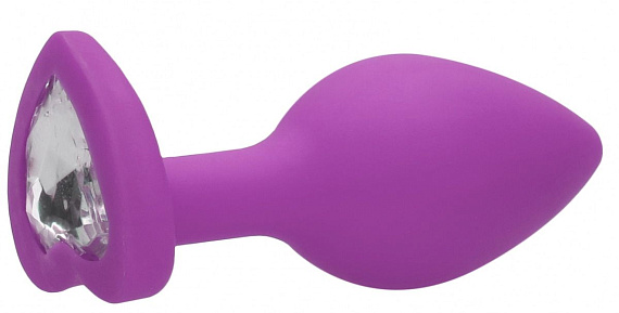 Фиолетовая анальная пробка с прозрачным стразом Diamond Heart Butt Plug - 7,3 см. - силикон