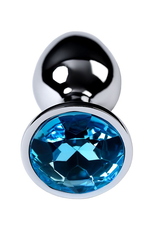 Серебристая конусовидная анальная пробка с голубым кристаллом - 7 см. ToyFa