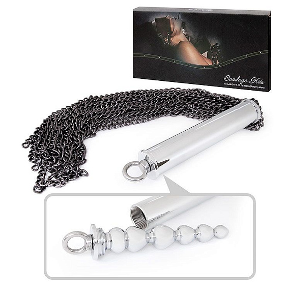 Серебристо-черная металлическая плеть с рукоятью-елочкой - 56 см. - металл