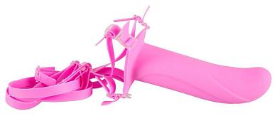 Полый розовый страпон Horny на регулируемых ремешках - 16 см.