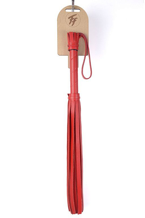 Красная многохвостовая плеть с шипами - 40 см. - натуральная кожа