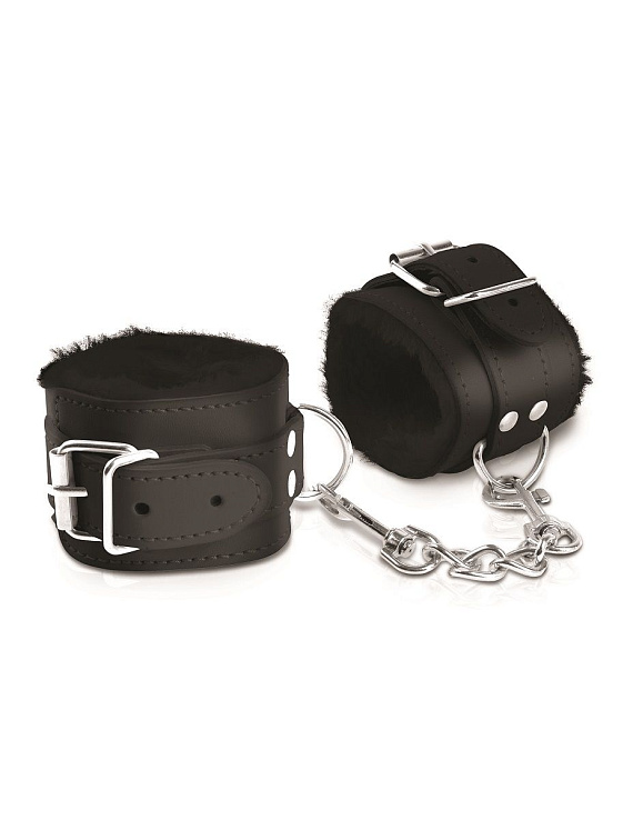 Чёрные наручники с меховой изнанкой Cumfy Cuffs - винил