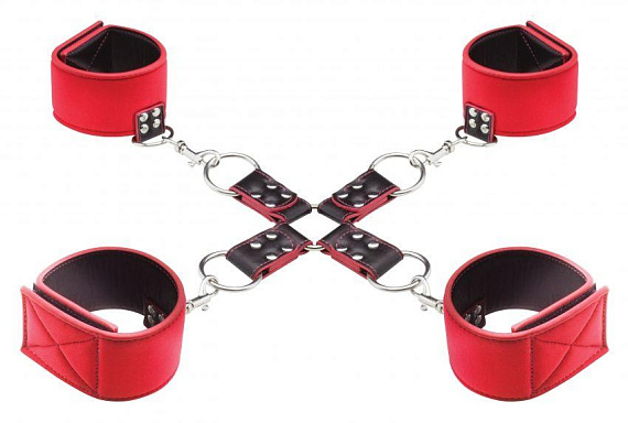 Чёрно-красный двусторонний комплект для бандажа Reversible Hogtie - 