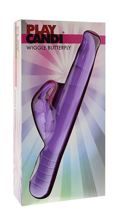 Фиолетовый вибромассажер с клиторальным стимулятором в виде бабочки PLAY CANDI WIGGLE BUTTERFLY - 17 см. от Intimcat