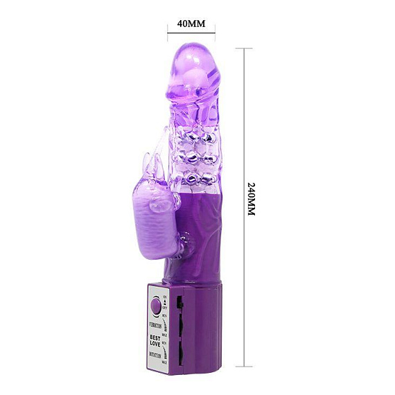 Фиолетовый вибратор с бусинами и клиторальным отростком - 24 см. Baile