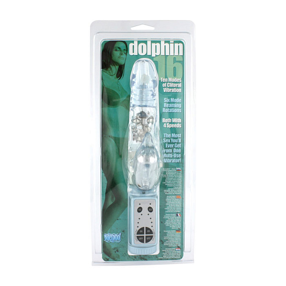 Нежно-голубой вибратор  DOLPHIN  с клиторальным отростком - 20 см. - поливинилхлорид (ПВХ, PVC)