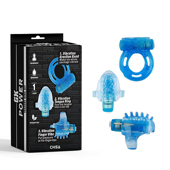 Набор из 3 синих эрекционных колец с вибрацией Teasers Ring Kit - термопластичный эластомер (TPE)