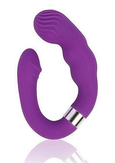 Двойной фиолетовый силиконовый вибромассажер Cosmo