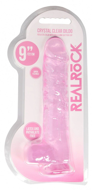 Розовый фаллоимитатор Realrock Crystal Clear 9 inch - 25 см. от Intimcat