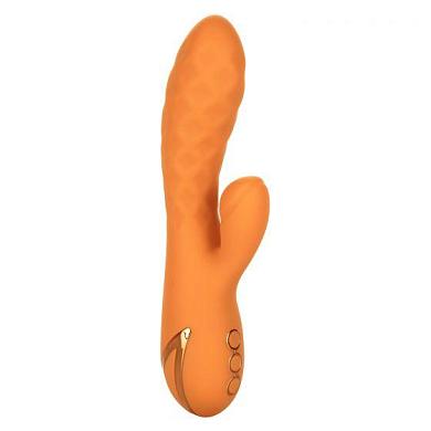 Оранжевый вибромассажер-кролик port Beach Babe с пульсирующим воздействием - 21,5 см.