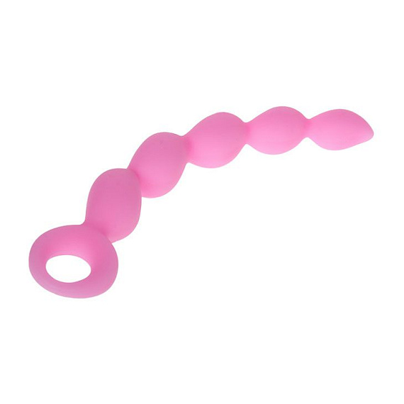 Розовая анальная цепочка с ручкой-кольцом - 21,8 см. Baile
