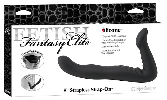Черный безремневой страпон 8  Strapless Strap-On - 20,3 см. от Intimcat