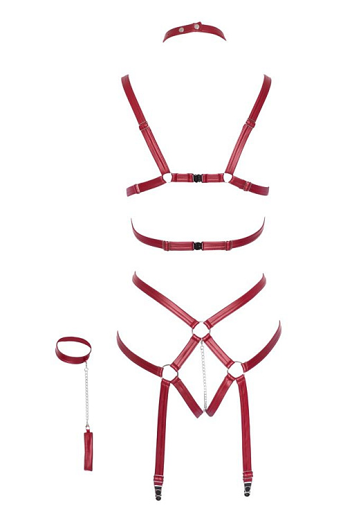 Красная портупея-боди с наручниками от Intimcat