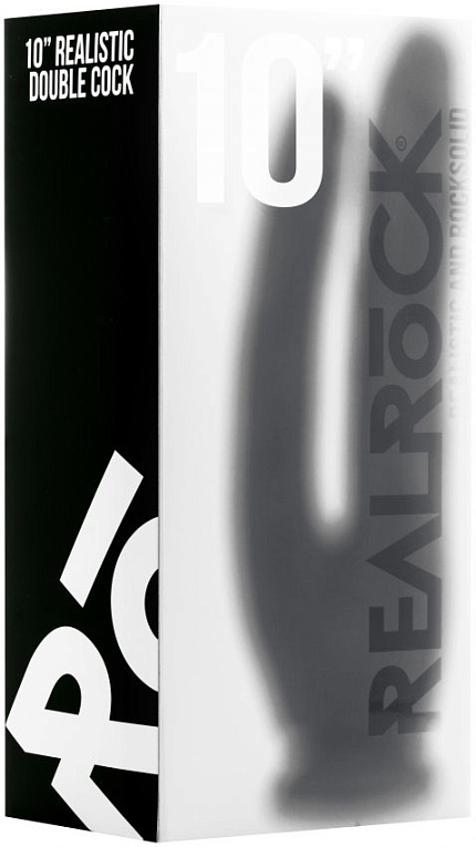 Чёрный анально-вагинальный фаллоимитатор Realistic Double Cock 10 Inch - 25,5 см. - термопластичная резина (TPR)