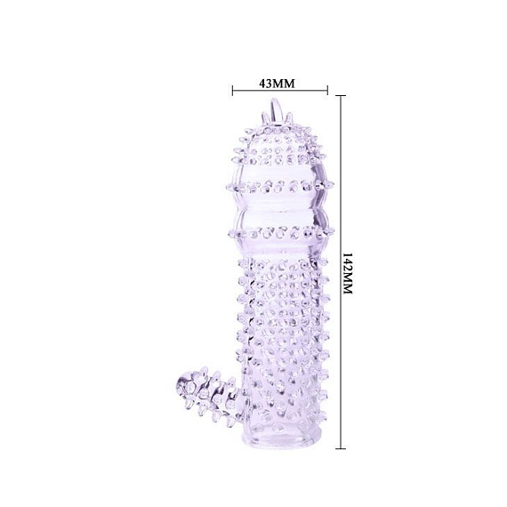 Фиолетовая насадка с закрытой головкой, шипами и отростком для стимуляции клитора - 14,2 см. от Intimcat