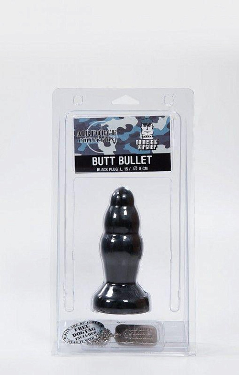 Черная рельефная анальная пробка Butt Bullet - 15 см. - поливинилхлорид (ПВХ, PVC)
