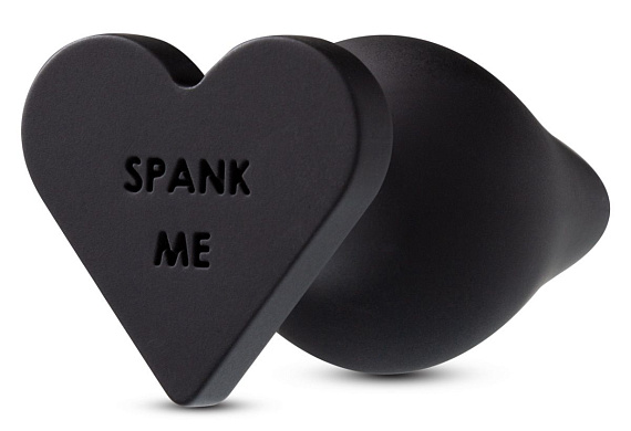 Черная анальная пробка с основанием-сердечком Spank Me Butt Plug - 8,5 см. - силикон