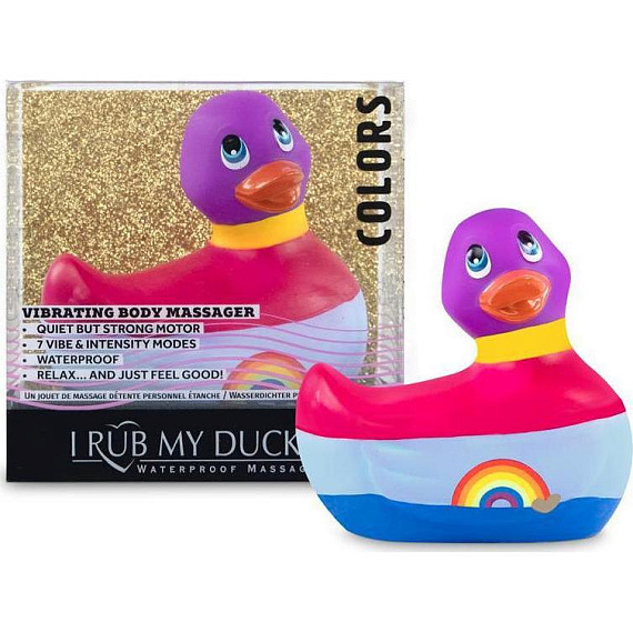 Вибратор-уточка I Rub My Duckie 2.0 Colors с разноцветными полосками - анодированный пластик (ABS)