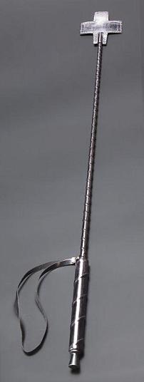 Бронзовый стек с наконечником-крестом из искусственной кожи - 70 см.