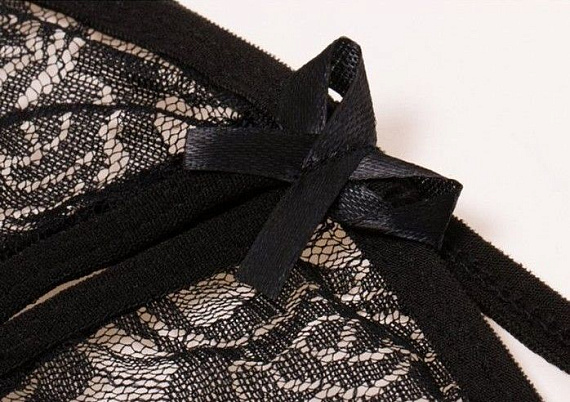 Черный эротический набор кружевного белья с бантиками - фото 10